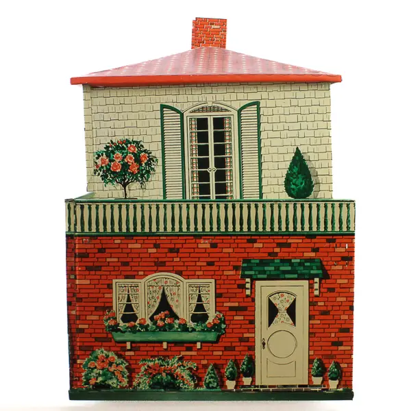 Vintage T. Cohn 1950s 2-Story Tin Litho Metal Dollhouse Mid-Century