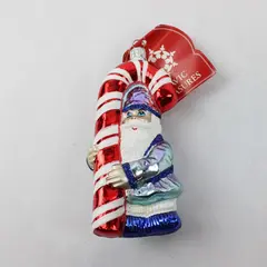 Slavic Treasures VTG X-mas Ornament Santa Figure Hugging Candy Cane 5" Tall VG