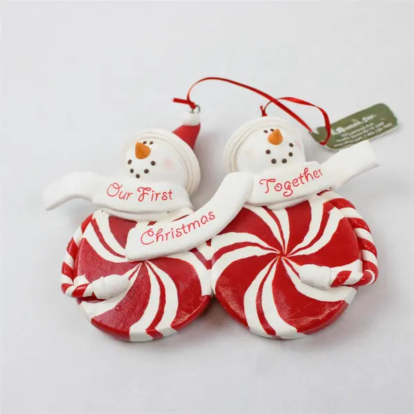 Peppermint Candy Snowman Our First Christmas Ornament New 5x6 in