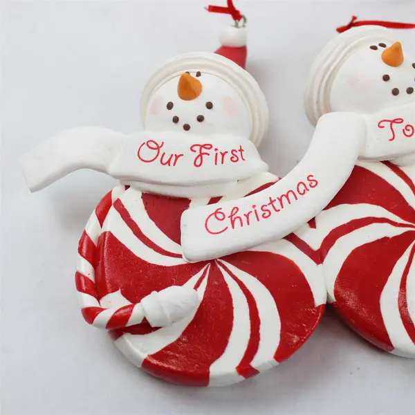 Peppermint Candy Snowman Our First Christmas Ornament New 5x6 in