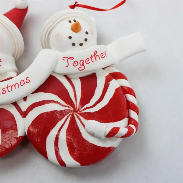 Peppermint Candy Snowman Our First Christmas Ornament New 5x6 in