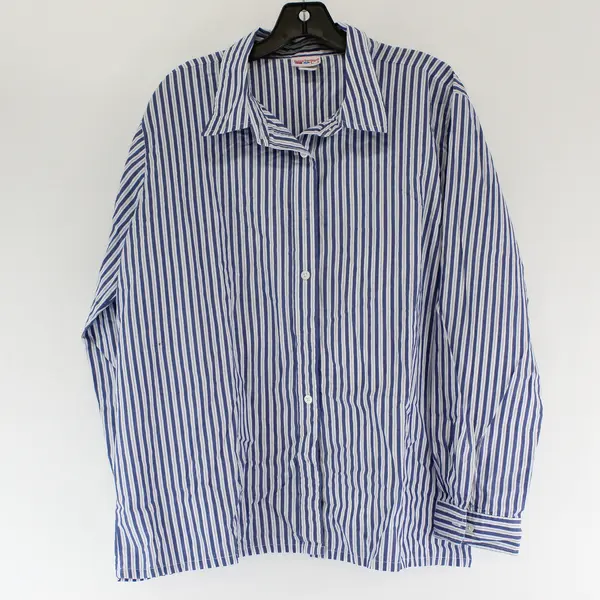 American Sweetheart Blue/White Horizontal Long Sleeve Button Up Women's Size XL
