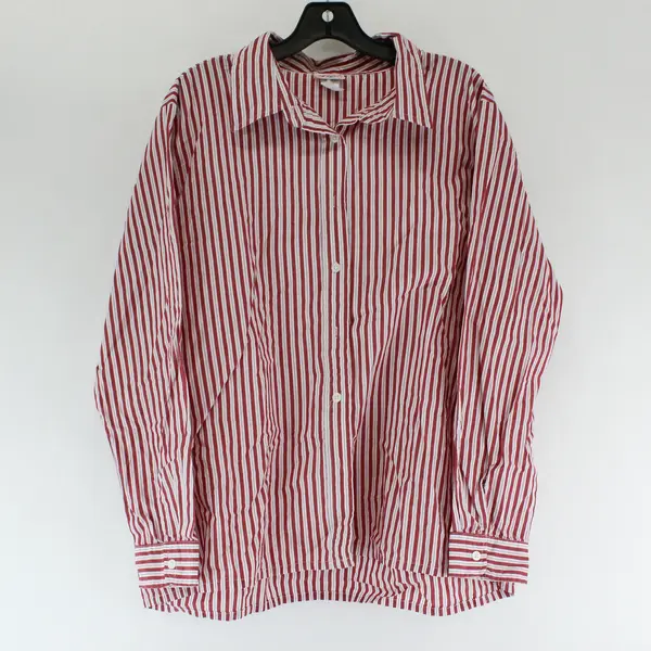American Sweetheart Red/White Horizontal Long Sleeve Button Up Women's Size XL