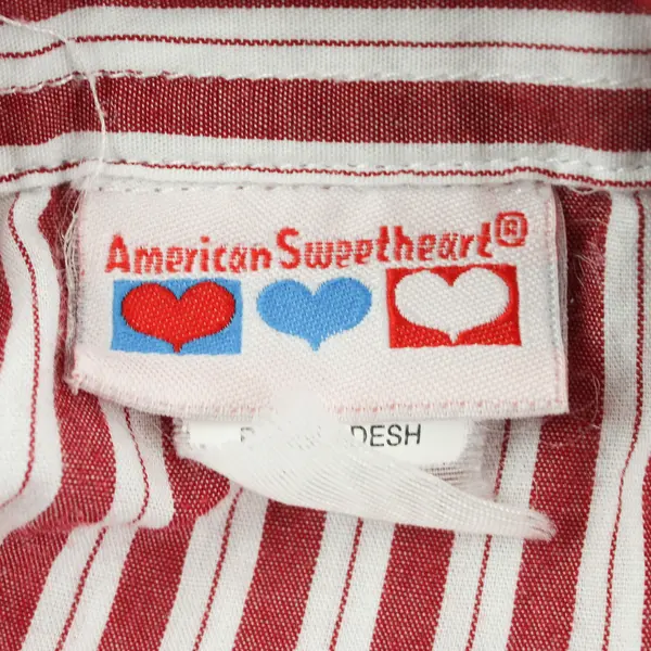 American Sweetheart Red/White Horizontal Long Sleeve Button Up Women's Size XL