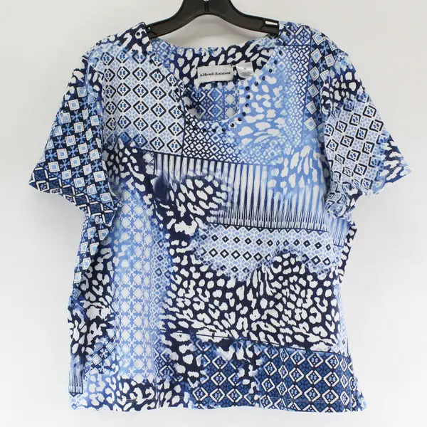Alfred Dunner Blue/White Abstract Geometric Short Sleeve Top Women's Size XL