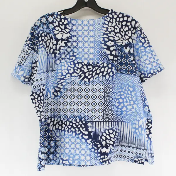 Alfred Dunner Blue/White Abstract Geometric Short Sleeve Top Women's Size XL