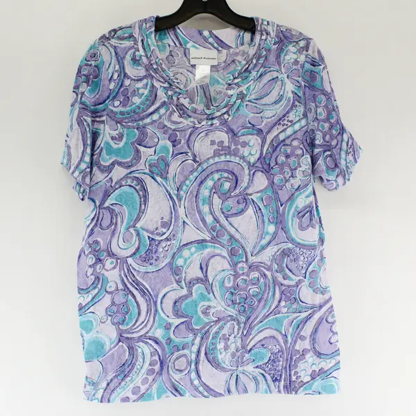 Alfred Dunner Purple/Blue Abstract Swirl Pattern Short Sleeve Top Women's Size L