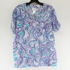 Alfred Dunner Purple/Blue Abstract Swirl Pattern Short Sleeve Top Women's Size L