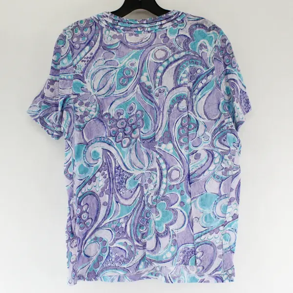 Alfred Dunner Purple/Blue Abstract Swirl Pattern Short Sleeve Top Women's Size L