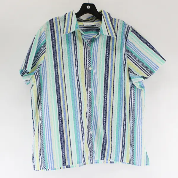 Alfred Dunner Multicolor Abstract Striped Short Sleeve Button Up Top Womens Sz L