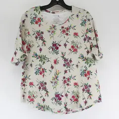 Time And Tru Multicolor Floral Short Sleeve Top 100% Cotton Womens Size XL 16-18