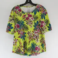 Time And Tru Tropical Floral Short Sleeve Top 100% Cotton Women's Size XL 16-18