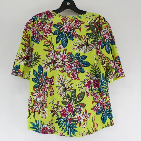 Time And Tru Tropical Floral Short Sleeve Top 100% Cotton Women's Size XL 16-18