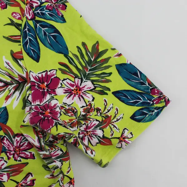 Time And Tru Tropical Floral Short Sleeve Top 100% Cotton Women's Size XL 16-18