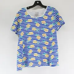Time And Tru Pineapple Striped Short Sleeve Top 100% Cotton Womens Size XL 16-18