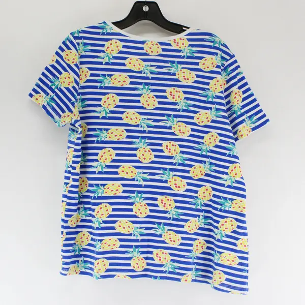 Time And Tru Pineapple Striped Short Sleeve Top 100% Cotton Womens Size XL 16-18