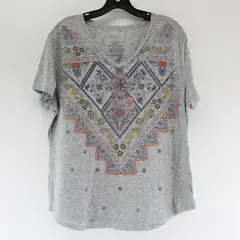 Time And Tru Gray Geometric Floral Short Sleeve Top Women's XL 16-18