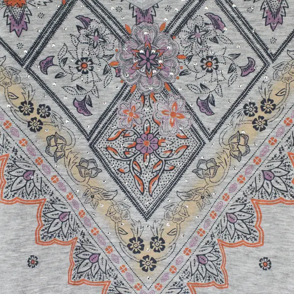 Time And Tru Gray Geometric Floral Short Sleeve Top Women's XL 16-18
