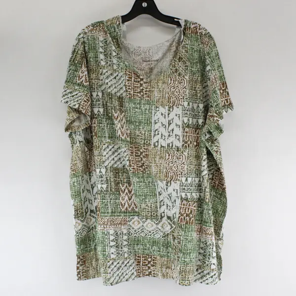 Women Within Green/Brown/White Block Print Short Sleeve Top Womens Size 2X 26/28