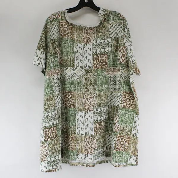 Women Within Green/Brown/White Block Print Short Sleeve Top Womens Size 2X 26/28