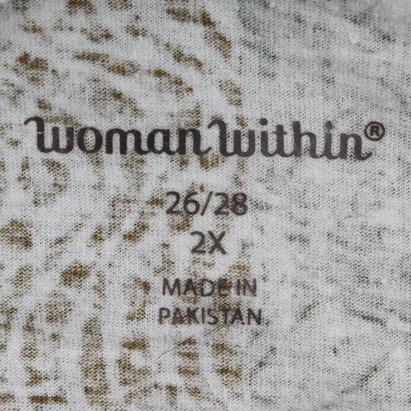 Women Within Green/Brown/White Block Print Short Sleeve Top Womens Size 2X 26/28