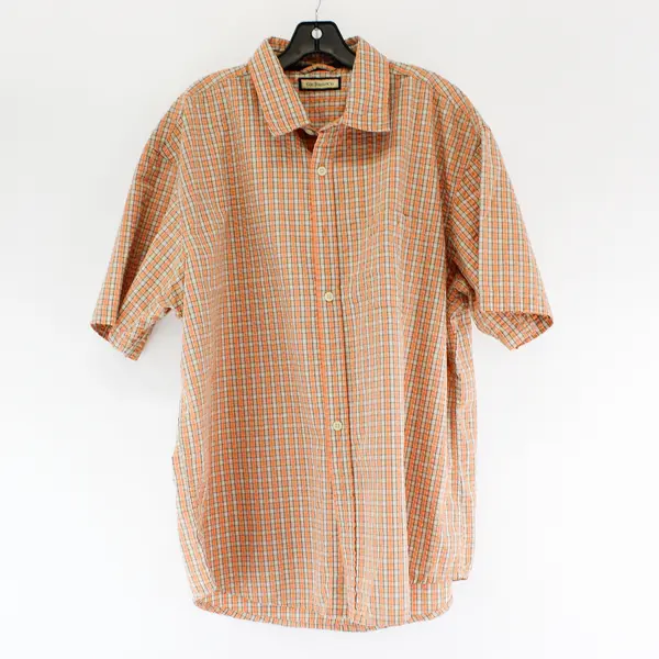 G. H Bass & Co Orange Plaid Seersucker Short Sleeve Button Up Men's Size XL