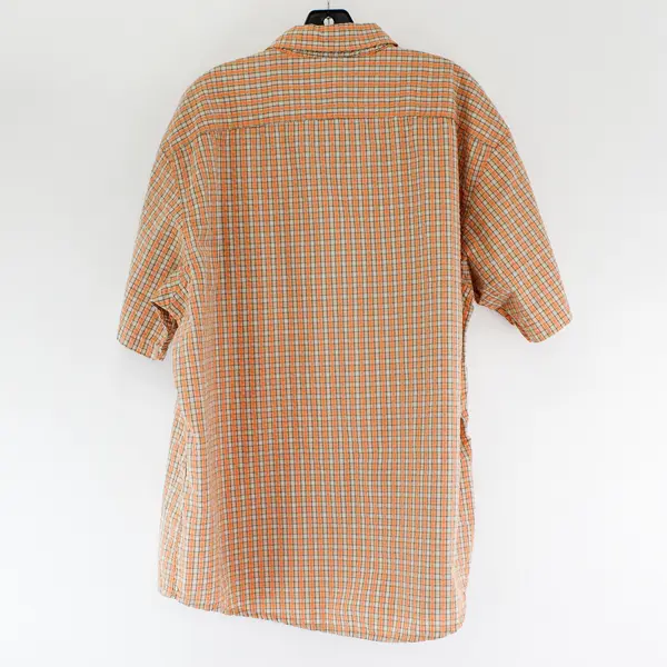G. H Bass & Co Orange Plaid Seersucker Short Sleeve Button Up Men's Size XL