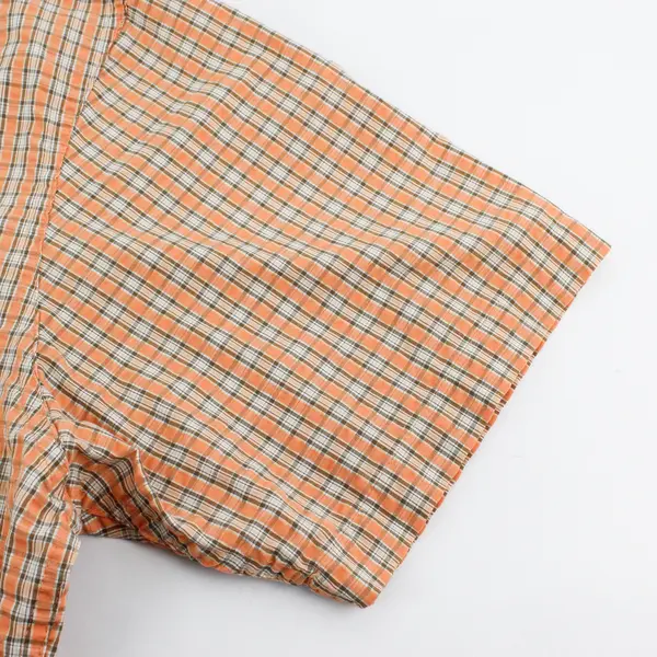 G. H Bass & Co Orange Plaid Seersucker Short Sleeve Button Up Men's Size XL