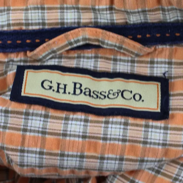 G. H Bass & Co Orange Plaid Seersucker Short Sleeve Button Up Men's Size XL