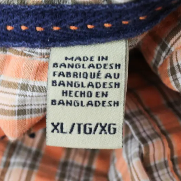 G. H Bass & Co Orange Plaid Seersucker Short Sleeve Button Up Men's Size XL