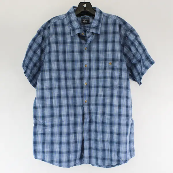G. H Bass & Co Blue Plaid Short Sleeve Casual Button Up 100% Cotton Mens Size XL