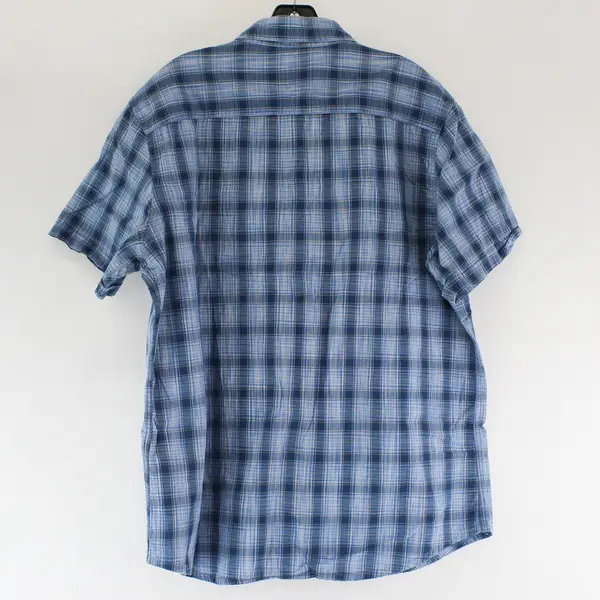 G. H Bass & Co Blue Plaid Short Sleeve Casual Button Up 100% Cotton Mens Size XL