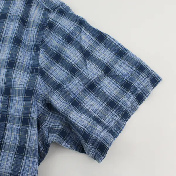 G. H Bass & Co Blue Plaid Short Sleeve Casual Button Up 100% Cotton Mens Size XL