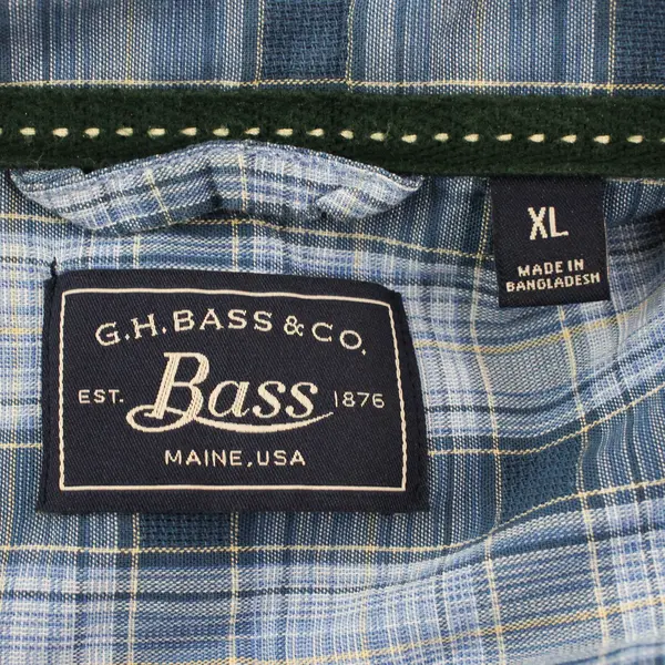 G. H Bass & Co Blue Plaid Short Sleeve Casual Button Up 100% Cotton Mens Size XL