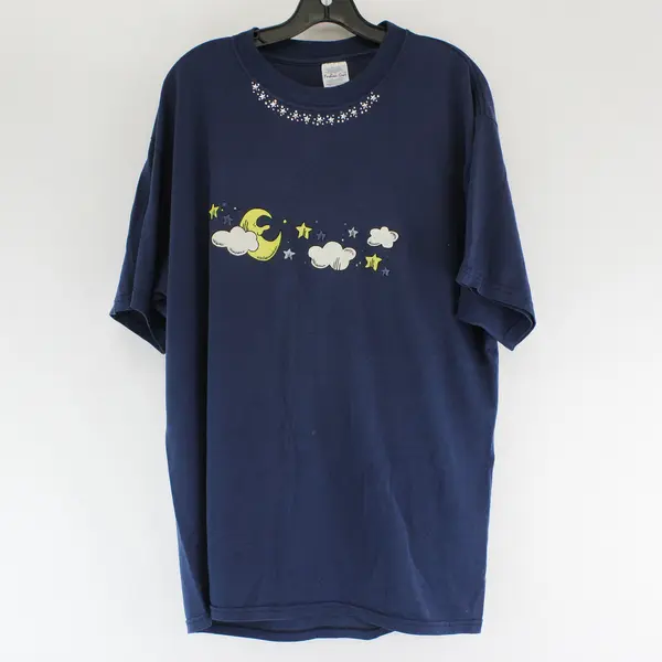 Fashion Gear Solid Blue Moon/Star Print Short Sleeve T-Shirt Women's Size XL