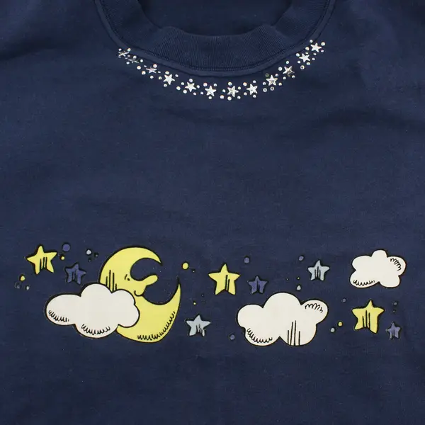 Fashion Gear Solid Blue Moon/Star Print Short Sleeve T-Shirt Women's Size XL