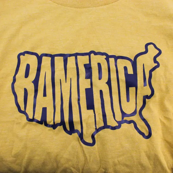 District Perfect Tri Yellow "Ramerica" Print Short Sleeve T-Shirt Womens Size XL