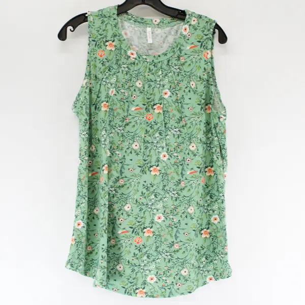 Syoss Green/White/Orange Floral Patterned Sleeveless Tank Top Women's Size L