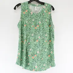 Syoss Green/White/Orange Floral Patterned Sleeveless Tank Top Women's Size L