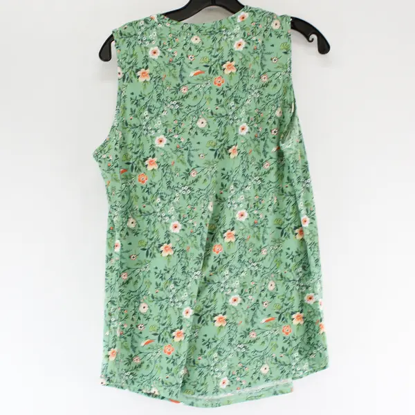 Syoss Green/White/Orange Floral Patterned Sleeveless Tank Top Women's Size L