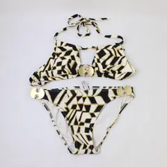 Trina Turk Women's M Black, Gold, White Geometric Gold-Toned Hardware Bikini Set