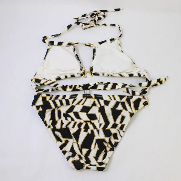 Trina Turk Women's M Black, Gold, White Geometric Gold-Toned Hardware Bikini Set
