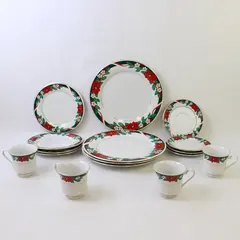 Tienshan Fine China Deck The Halls 16 Piece Boxed Dish Set Service For Four