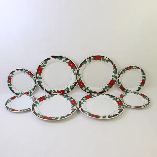 Tienshan Fine China Deck The Halls 16 Piece Boxed Dish Set Service For Four
