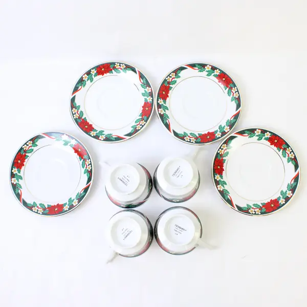Tienshan Fine China Deck The Halls 16 Piece Boxed Dish Set Service For Four