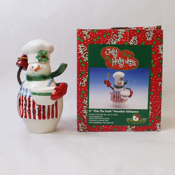 Jolly Holly-Days 6" Kiss The Cook Porcelain Table Piece Kurt Adler Open Box