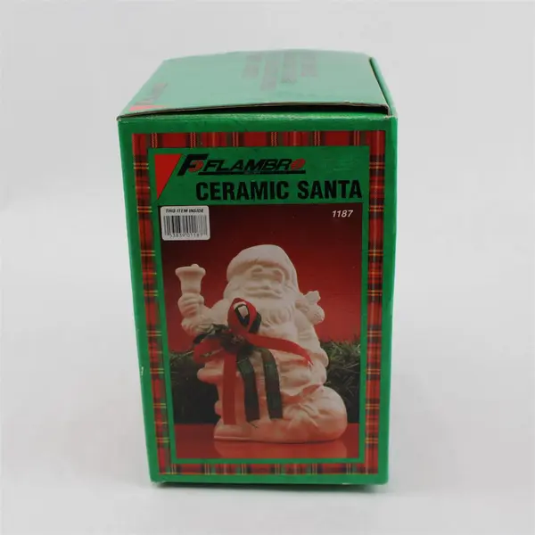 Vintage Flambro White Ceramic Santa Figurine NIB 8" Tall Collectible