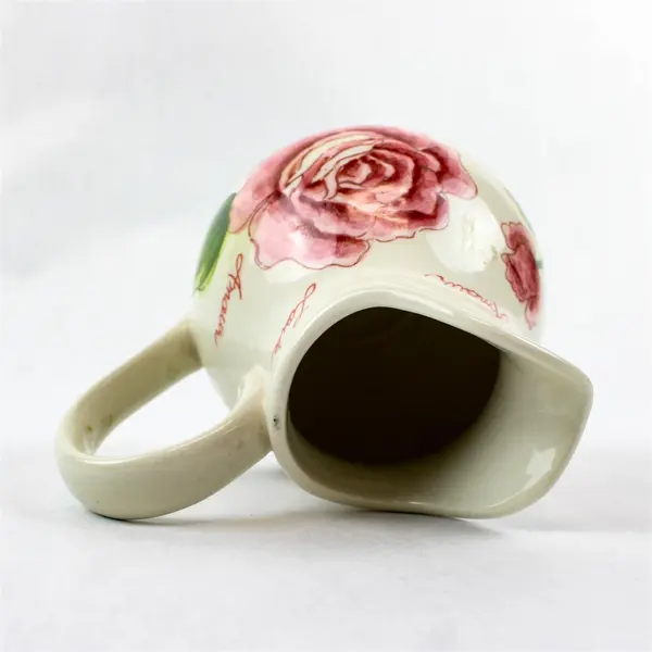Pink Rose Bouquet "Love" White Ceramic Pitcher Floral Creamer