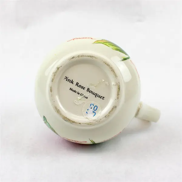 Pink Rose Bouquet "Love" White Ceramic Pitcher Floral Creamer
