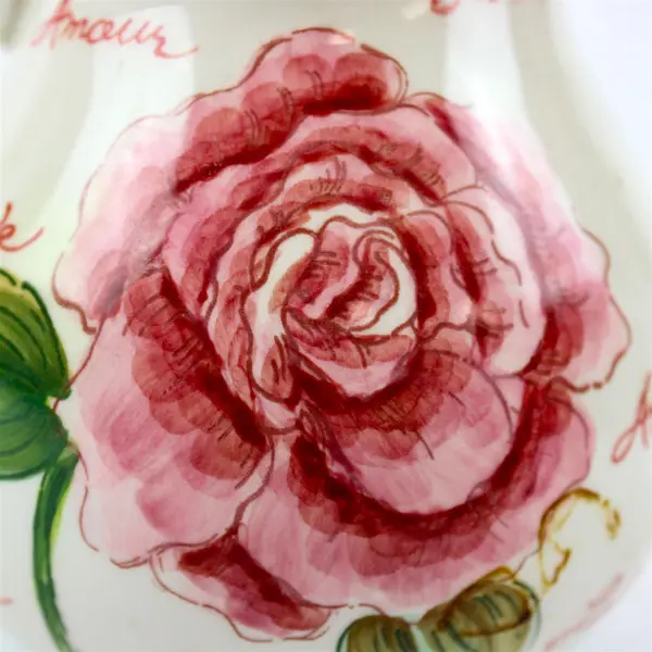 Pink Rose Bouquet "Love" White Ceramic Pitcher Floral Creamer